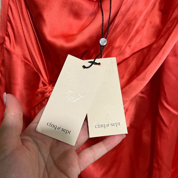 Cinq à Sept Stace Asymmetric Neck One Shoulder Silk Top Neon Coral - Picture 8 of 12